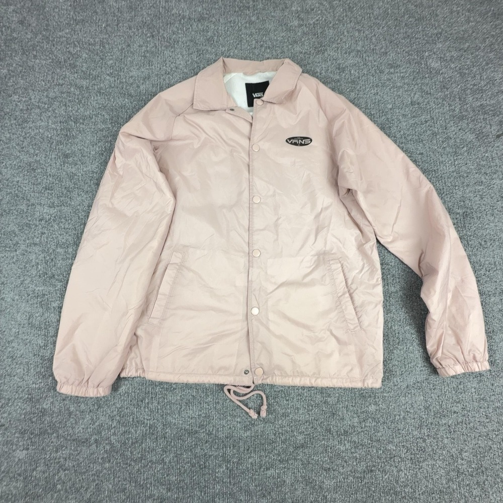 Vans Jacket Mens Medium Pink Coach‎ Windbreaker Snap Front Back Print Logo